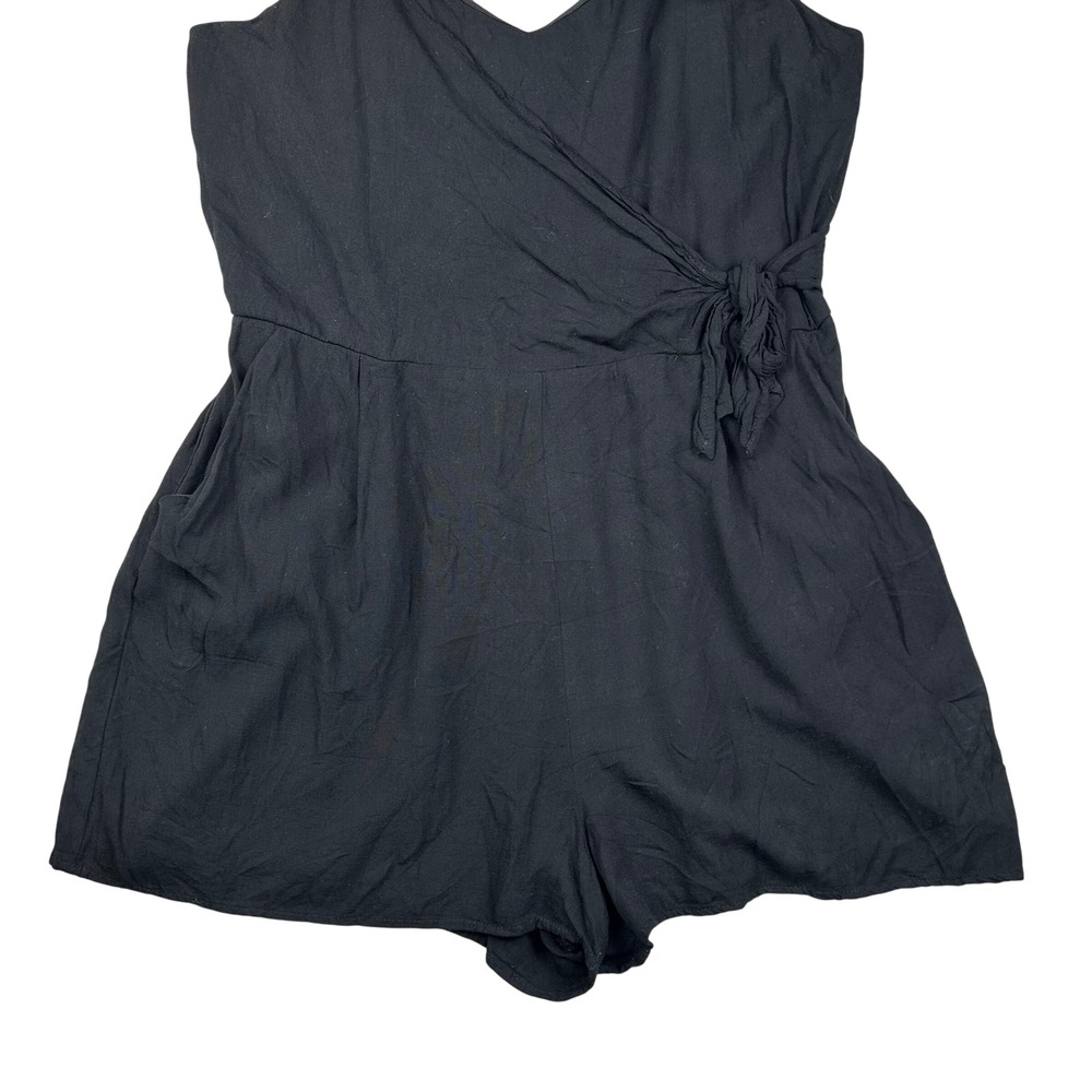One Clothing Los Angeles Womens Black Wrap Front Romper Side Tie Pocket Large - Picture 3 of 14